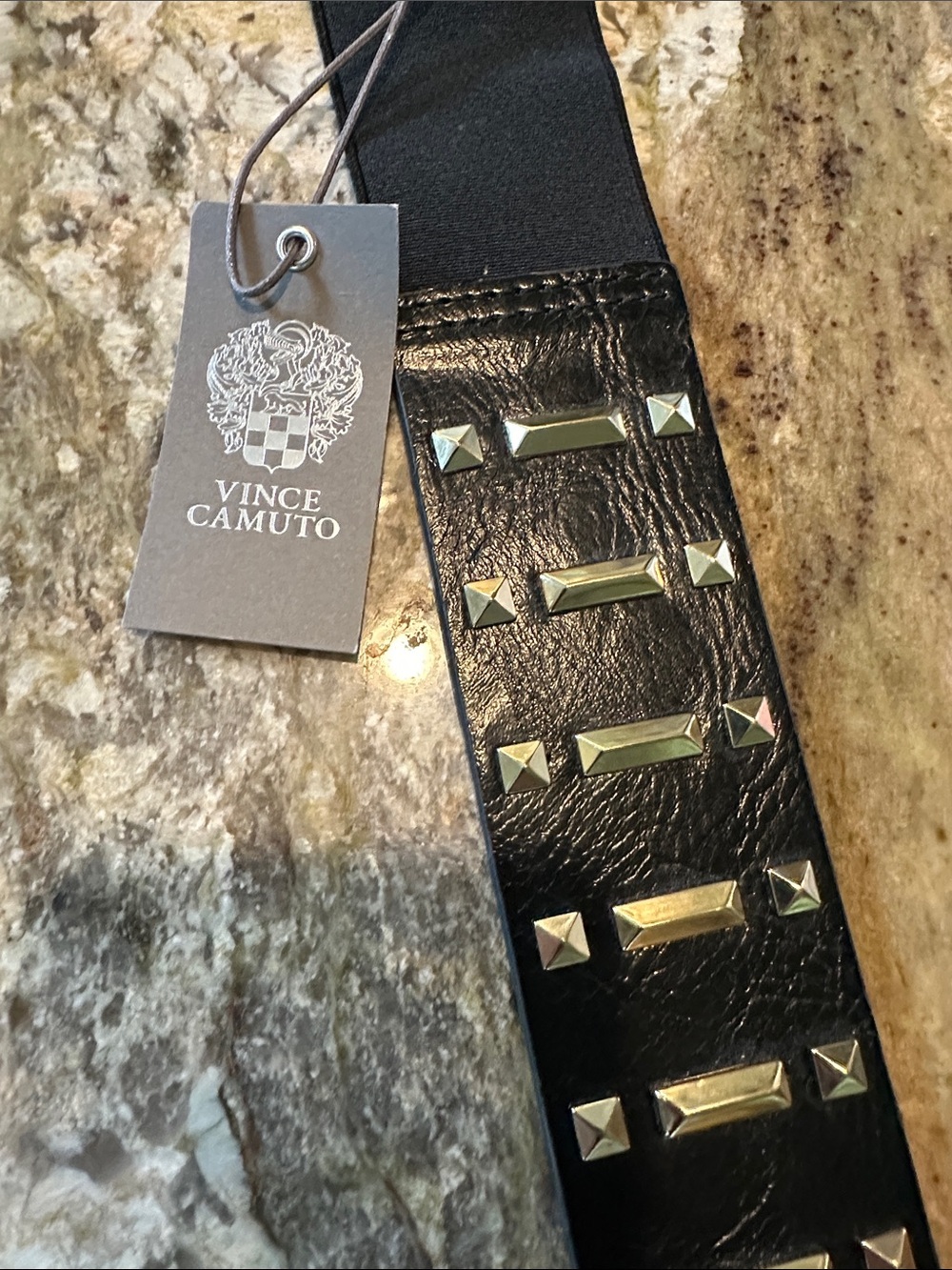 Vince Camuto Studded Black Faux Leather Waist Belt